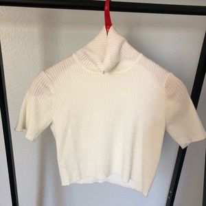 LA Hearts Crop Rib Knit Turtleneck Tee Off White